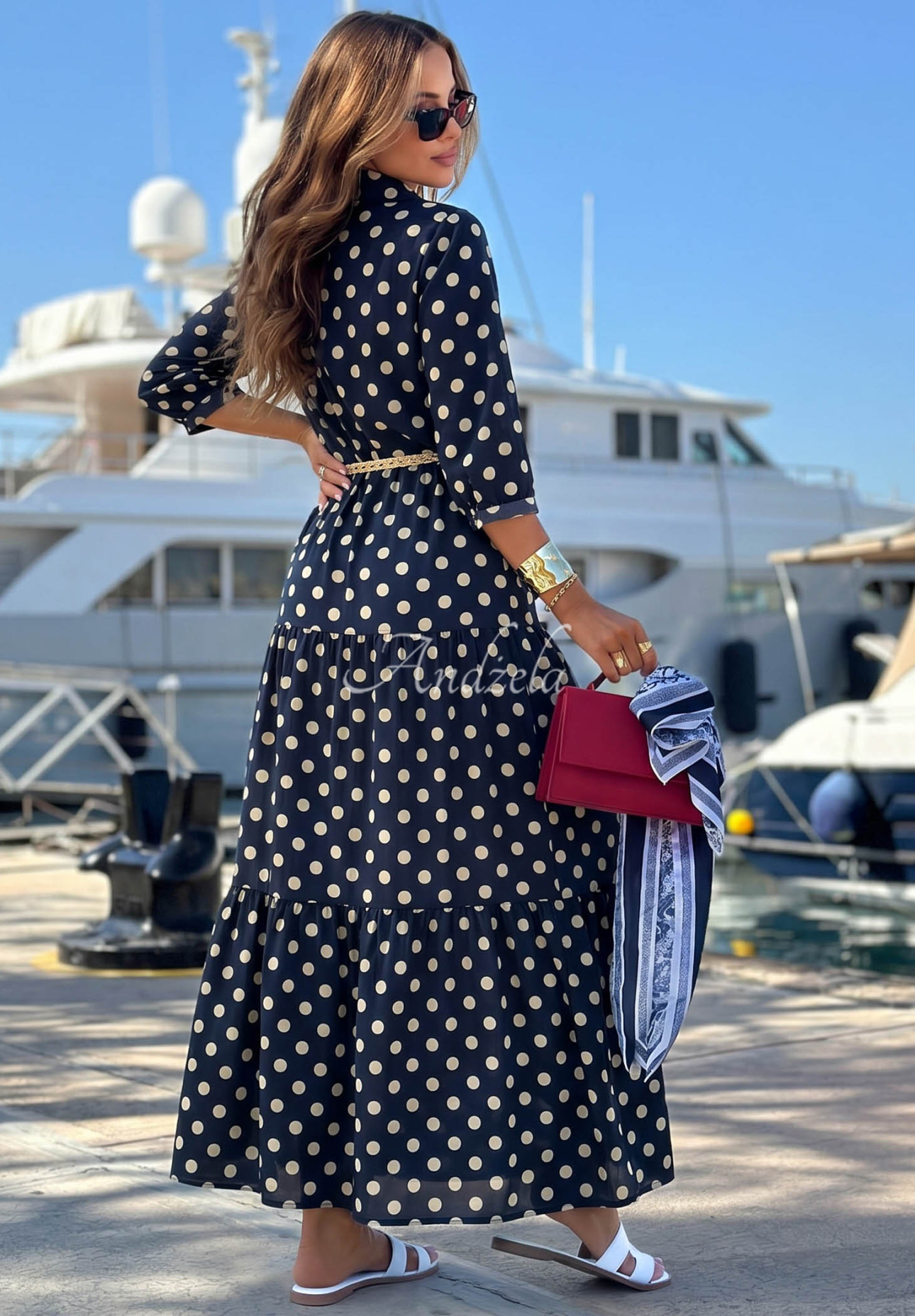 Hemdblusenkleid aus Baumwolle mit Polka-Dots Summer Dots Dunkelblau