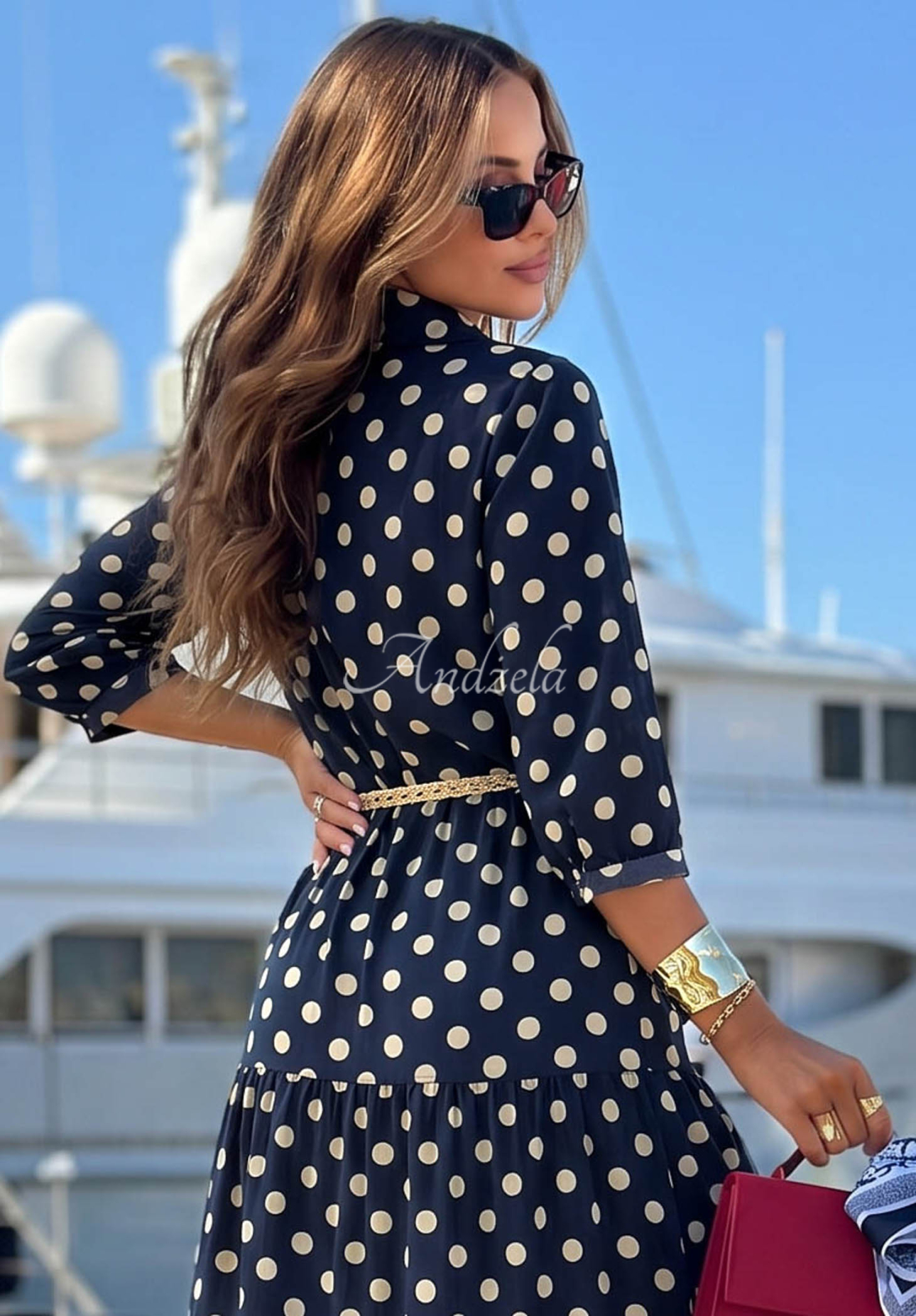 Hemdblusenkleid aus Baumwolle mit Polka-Dots Summer Dots Dunkelblau