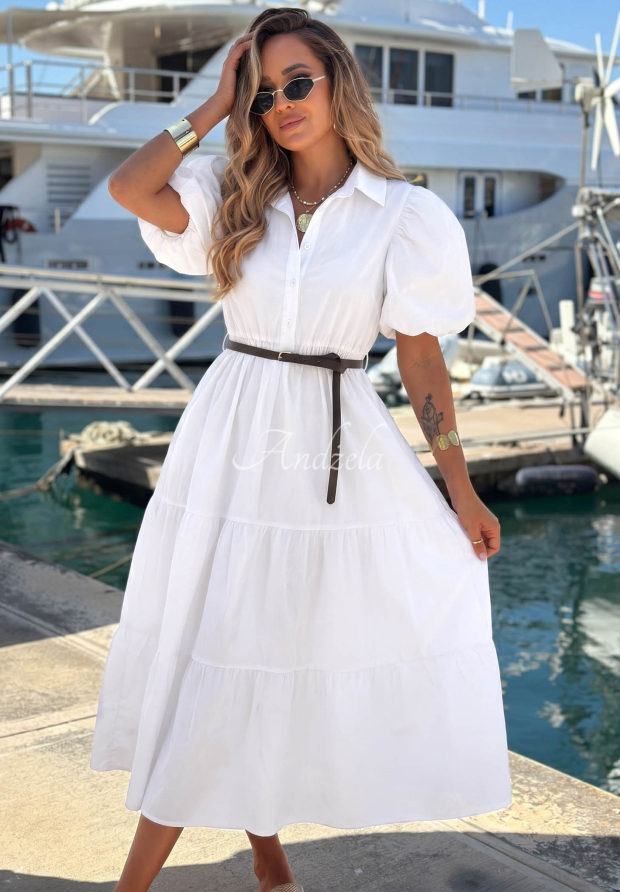 Hemdblusenkleid aus Baumwolle mit Puff&auml;rmeln Summer Light Wei&szlig;