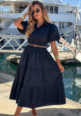 Hemdblusenkleid aus Baumwolle mit Puffärmeln Summer Light Dunkelblau