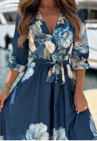 Kleid midi w kwiaty Lagoon Flora Dunkelblau