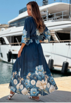 Kleid midi w kwiaty Lagoon Flora Dunkelblau