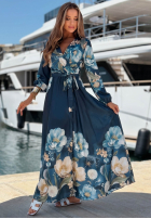 Kleid midi w kwiaty Lagoon Flora Dunkelblau