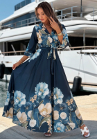 Kleid midi w kwiaty Lagoon Flora Dunkelblau