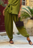 Materiałowy Set top z wiązaniem i Hose joggery Sun Elegance Mokkafarben
