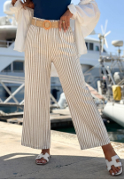 Material Hose wide leg w paski El Marino biało-Blau