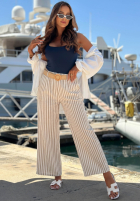 Material Hose wide leg w paski El Marino biało-Blau