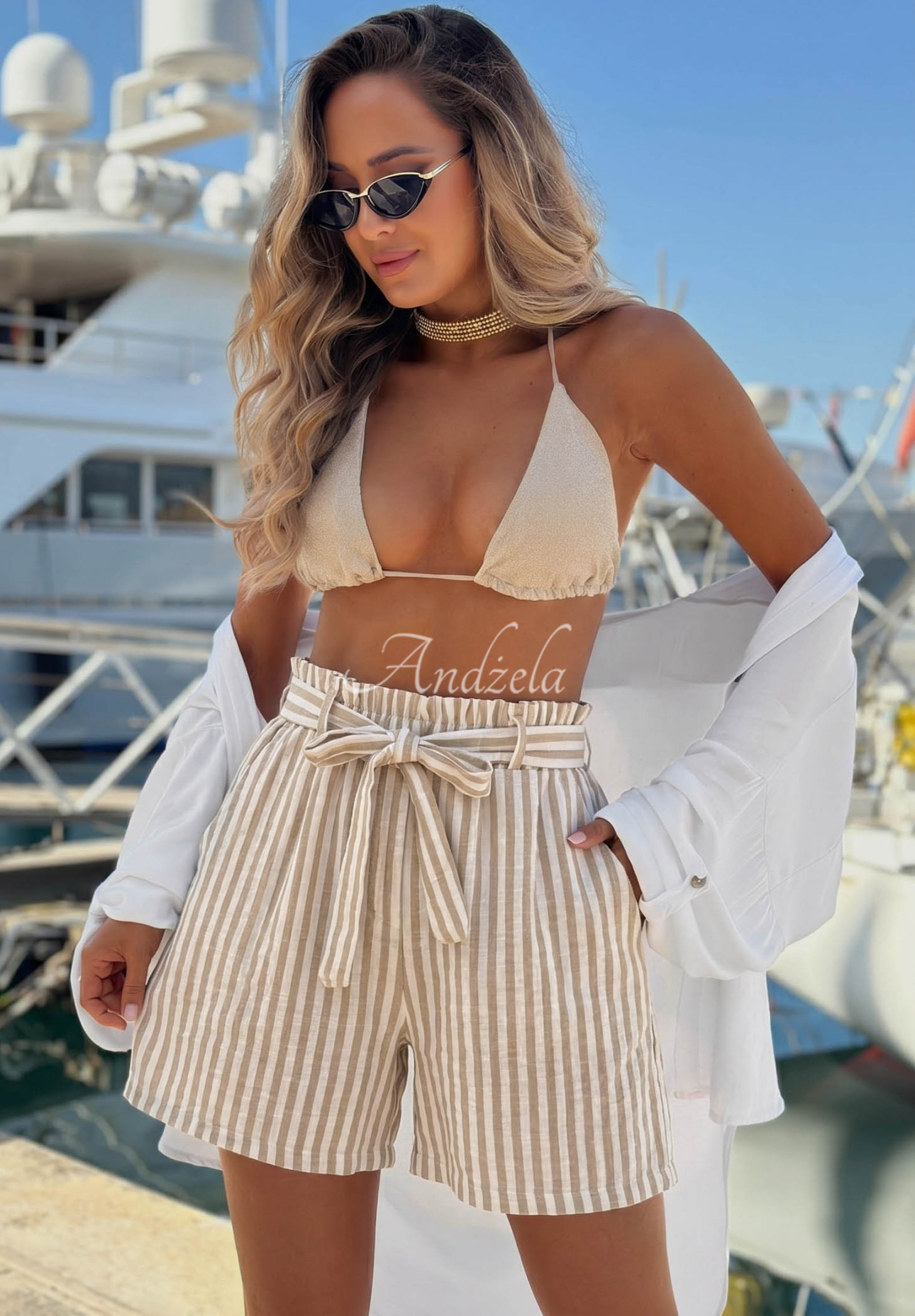 iskose-Shorts mit Streifenmuster El Marino weiß-Beige
