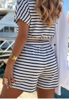 Bawełniany komplet Bluse i Shorts w paski Sunny Stripes Set biało-Dunkelblau