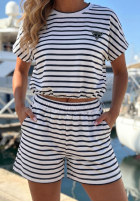 Bawełniany komplet Bluse i Shorts w paski Sunny Stripes Set biało-Dunkelblau