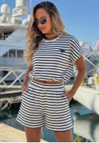 Bawełniany komplet Bluse i Shorts w paski Sunny Stripes Set biało-Dunkelblau