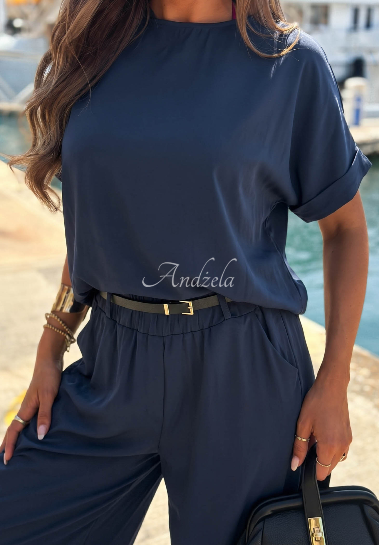 Weite Viskosehose mit Gürtel Calm Water Dunkelblau