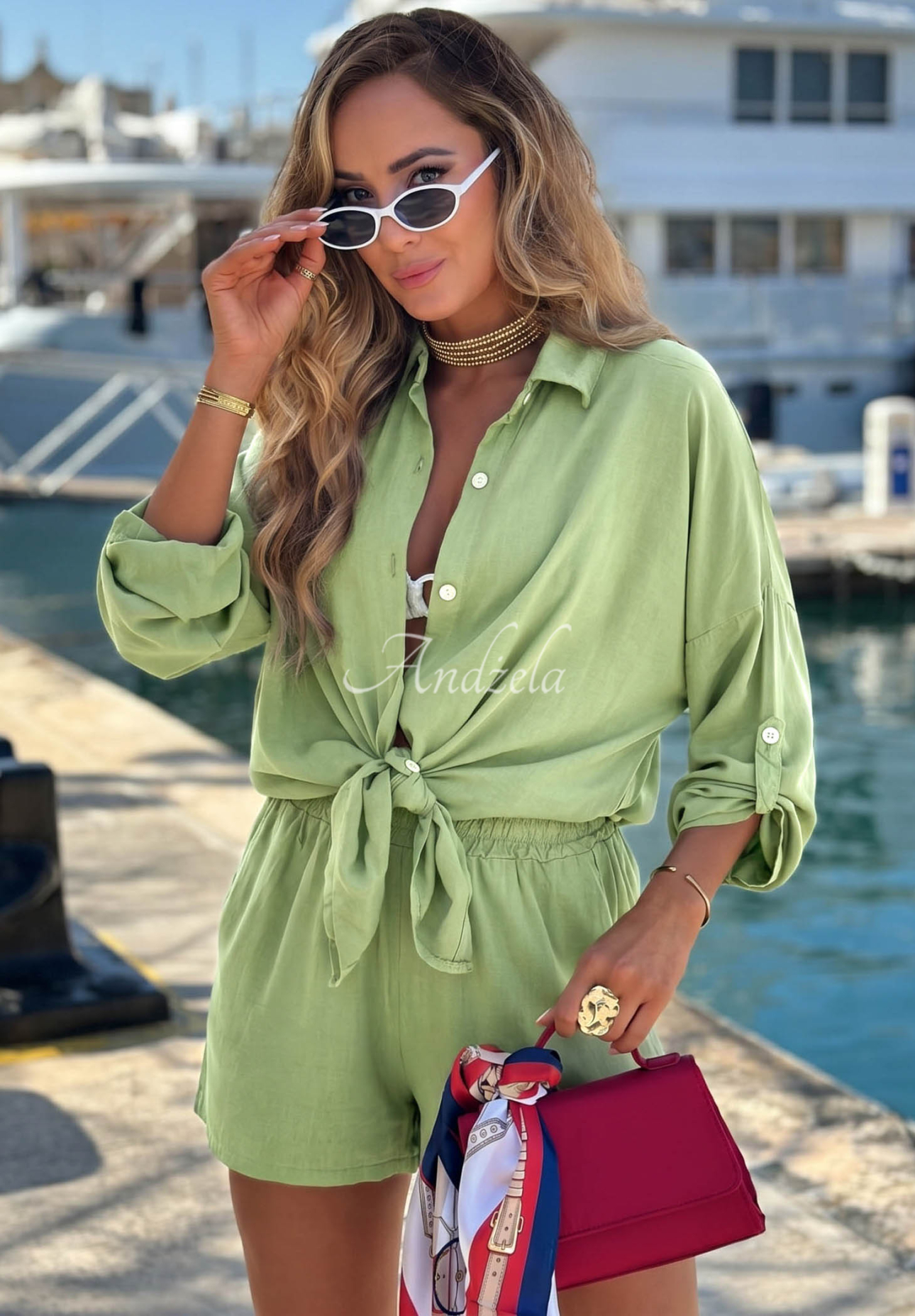 Viskoseset Hemd und Shorts Summer Essence Pistaziengrün