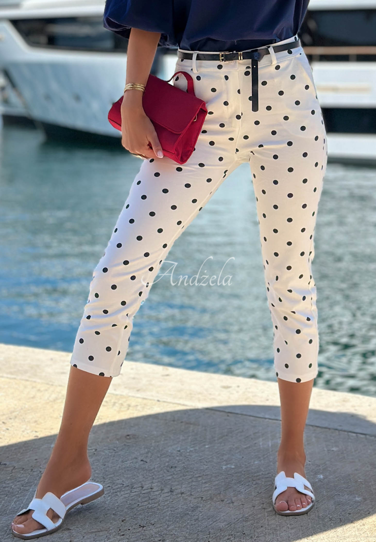 Zigarettenhose aus Baumwolle mit Punkten Sunny Bari Weiß