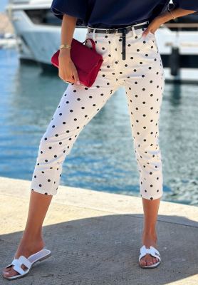 Zigarettenhose aus Baumwolle mit Punkten Sunny Bari Wei&szlig;