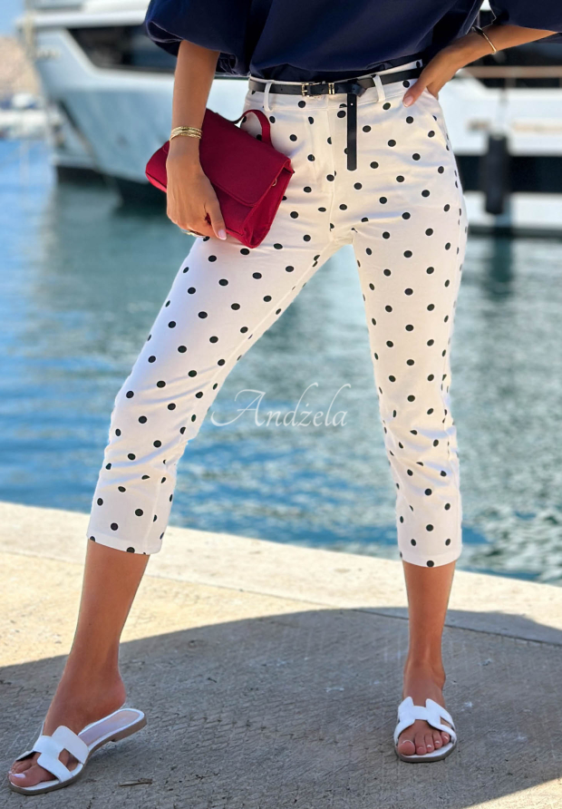 Zigarettenhose aus Baumwolle mit Punkten Sunny Bari Wei&szlig;