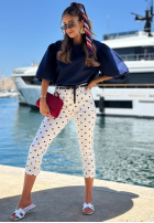 Material Hose Chinohose w Punkte Spring Dots Weiß