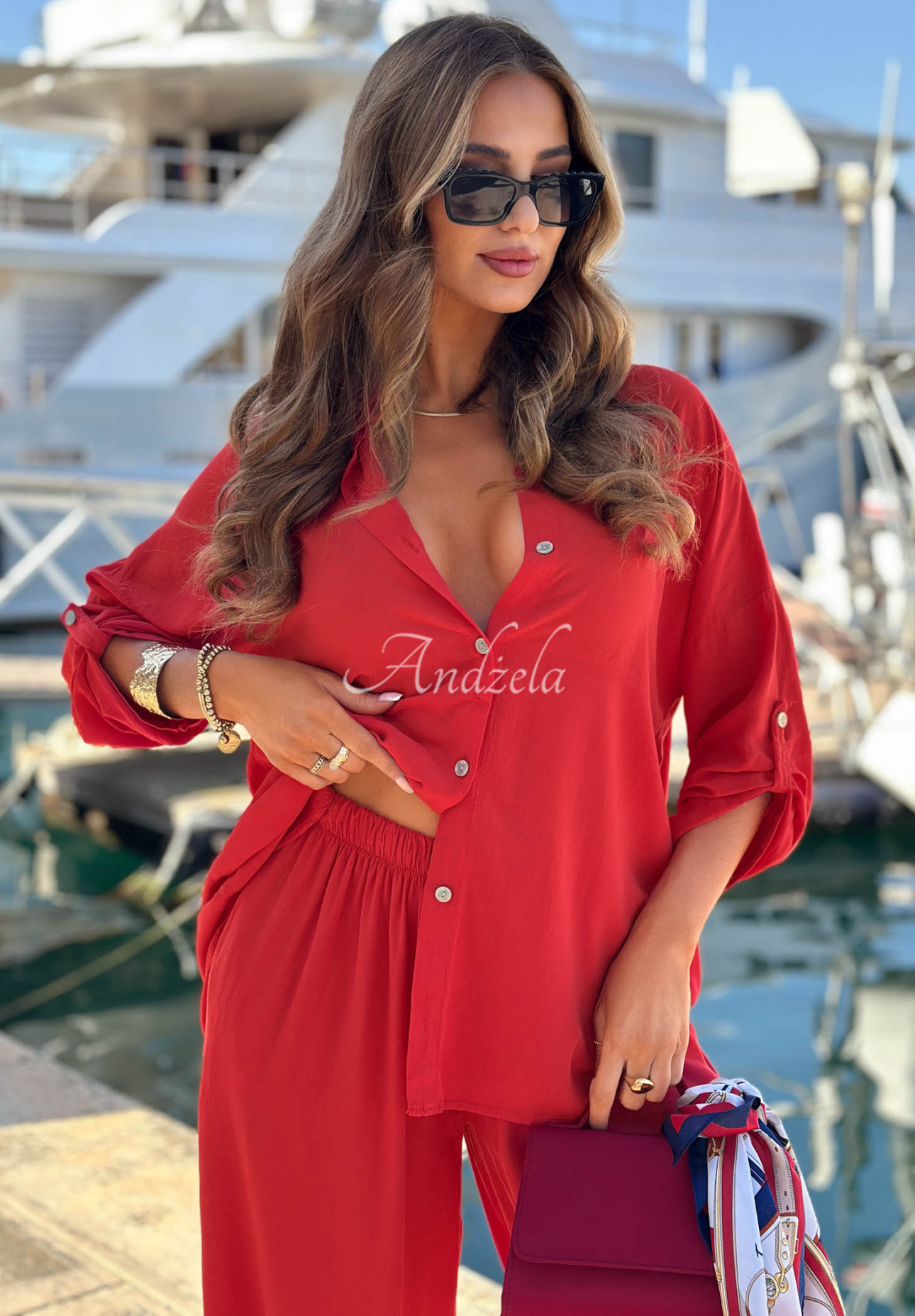 Viskose-Set Hemd und Hose wide leg Summer Skies Rot