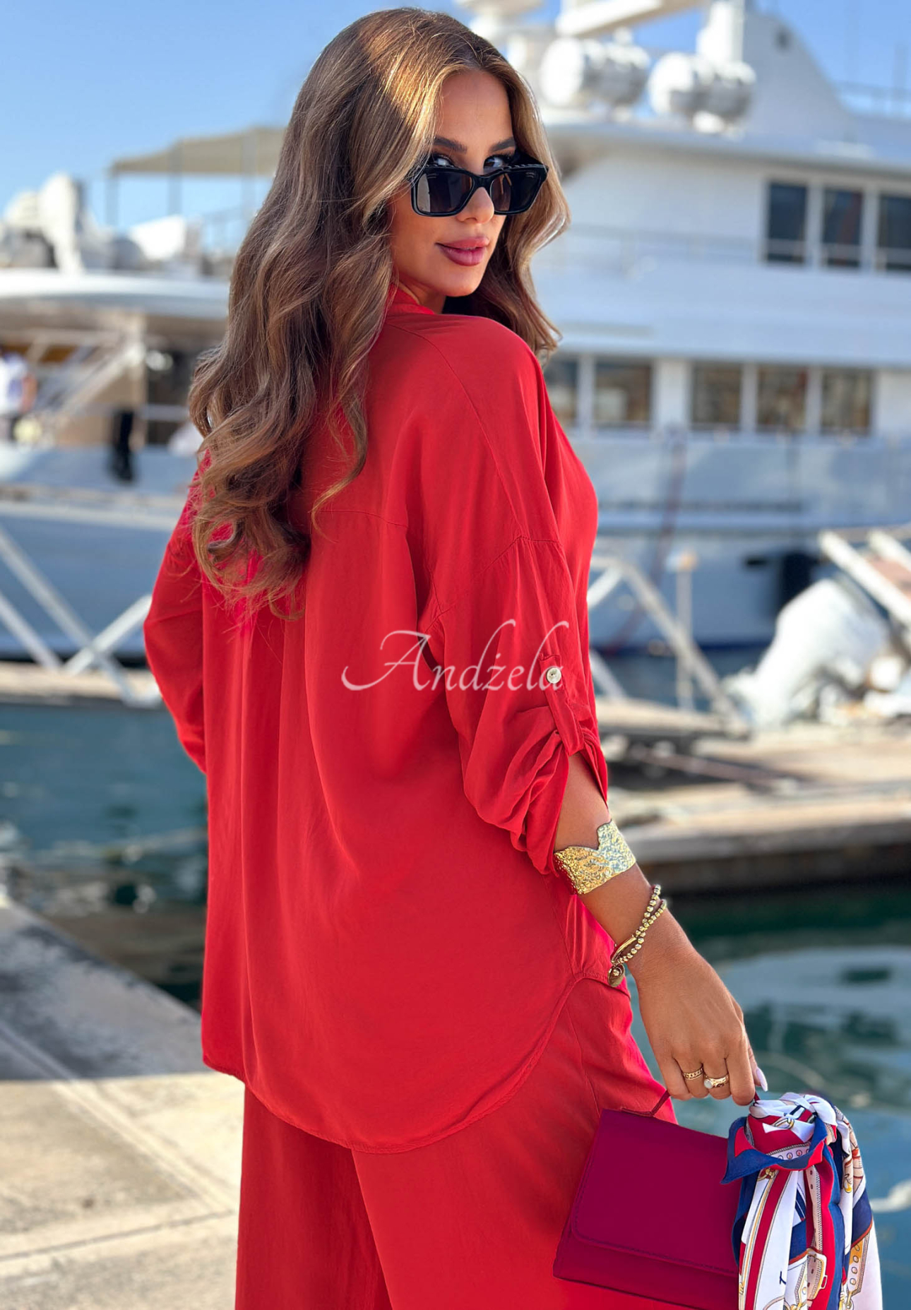 Viskose-Set Hemd und Hose wide leg Summer Skies Rot