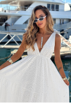 Ażurowa Kleid maxi na ramiączkach boho Sun Essence Weiß