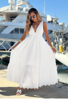 Ażurowa Kleid maxi na ramiączkach boho Sun Essence Weiß