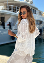 Haftowany Set bawełniana Hemd i Hose boho Capri Holiday Weiß