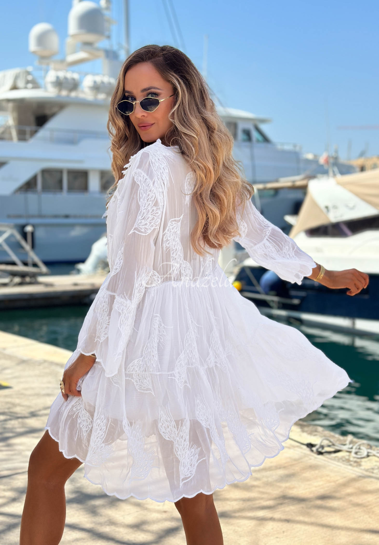 Besticktes Kleid mit Spitze boho aus Viskose Summer Lady Weiß