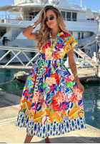 Wzorzysta Kleid midi z paskiem Undersea Life granatowo-Orange