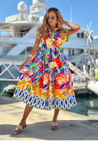 Wzorzysta Kleid midi z paskiem Undersea Life granatowo-Orange