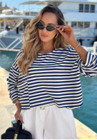Krótka Sweatshirt w paski z kieszenią Sail Winds biało-Dunkelblau