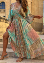 Wzorzysta Kleid maxi z szerokimi rękawami Summer Doll Pistaziengrün