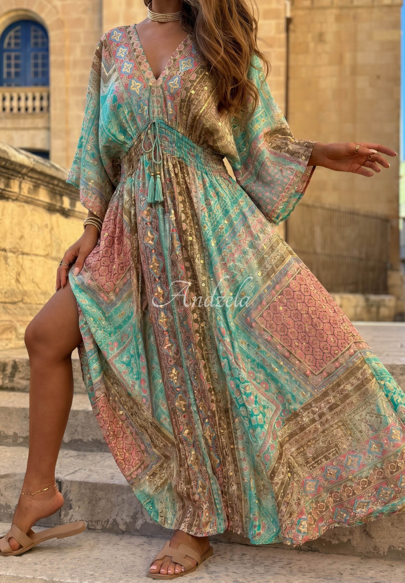 Gemustertes Maxikleid mit weiten Ärmeln Sun Rituals Grün
