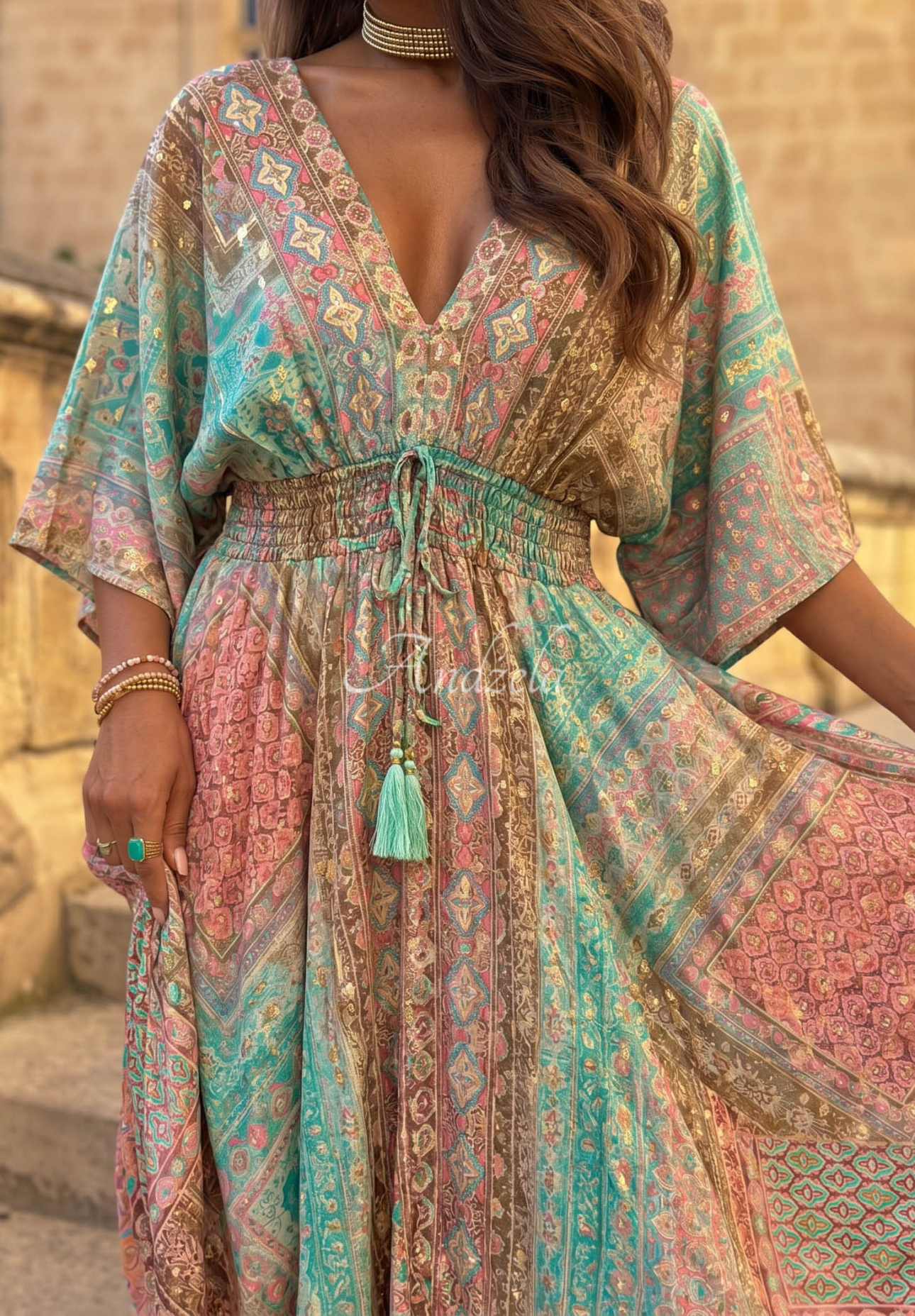 Gemustertes Maxikleid mit weiten Ärmeln Sun Rituals Grün