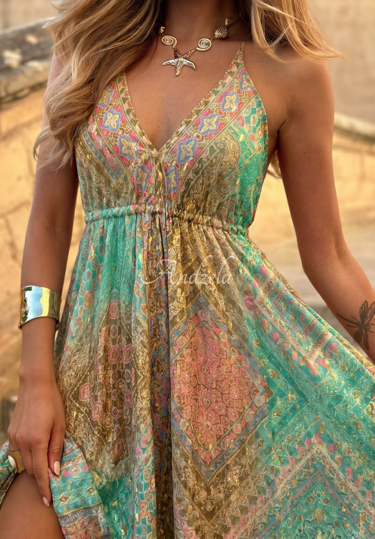 Gemustertes Maxikleid mit Trägern Sun Rituals Grün