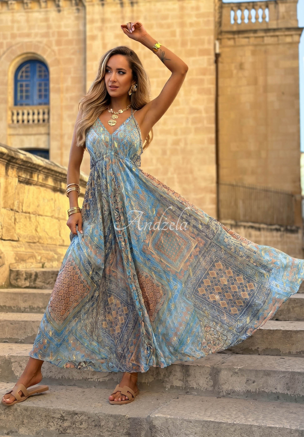 Gemustertes Maxikleid mit Trägern Sun Rituals Blau