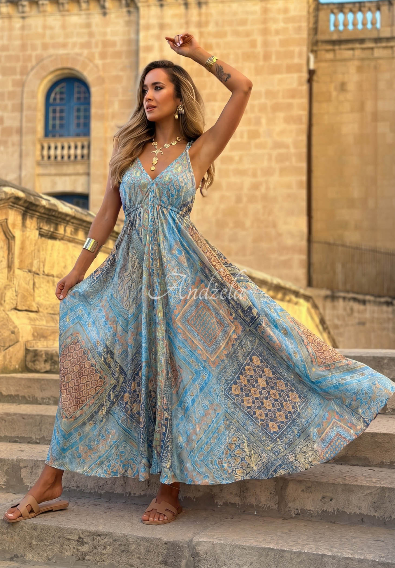 Gemustertes Maxikleid mit Trägern Sun Rituals Blau