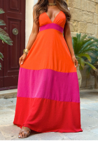 Kolorowa Kleid maxi na ramiączkach Blazing Sun pomarańczowo-Fuchsia
