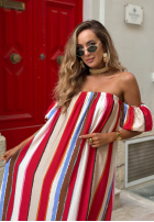 Sukienka Kleid im spanischen Stil maxi w kolorowe paski La Fiesta Rot