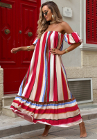 Sukienka Kleid im spanischen Stil maxi w kolorowe paski La Fiesta Rot