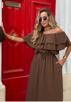 Sukienka Kleid im spanischen Stil maxi z falbankami Sunset Diva Schokoladenbraun