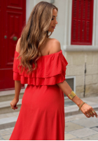 Sukienka Kleid im spanischen Stil maxi z falbankami Sunset Diva Schokoladenbraun