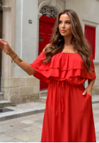 Sukienka Kleid im spanischen Stil maxi z falbankami Sunset Diva Schokoladenbraun