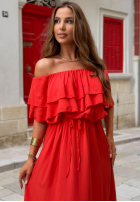 Sukienka Kleid im spanischen Stil maxi z falbankami Sunset Diva Schokoladenbraun