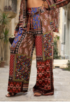 Material Hose Mit Muster z paskiem Mosaic Flames czekoladowo-Rot