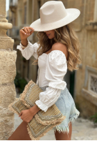 Krótka Bluse z bufkami w kratę Pretty Senorita Himmelblau