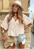 Koronkowa Bluse z koralikami Kathy Beige