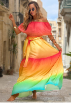 Sukienka maxi Kleid im spanischen Stil ombre Solar Rainbow czerwono-Gelb