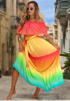 Sukienka maxi Kleid im spanischen Stil ombre Solar Rainbow czerwono-Gelb
