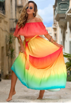Sukienka maxi Kleid im spanischen Stil ombre Solar Rainbow czerwono-Gelb