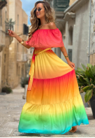 Sukienka maxi Kleid im spanischen Stil ombre Solar Rainbow czerwono-Gelb